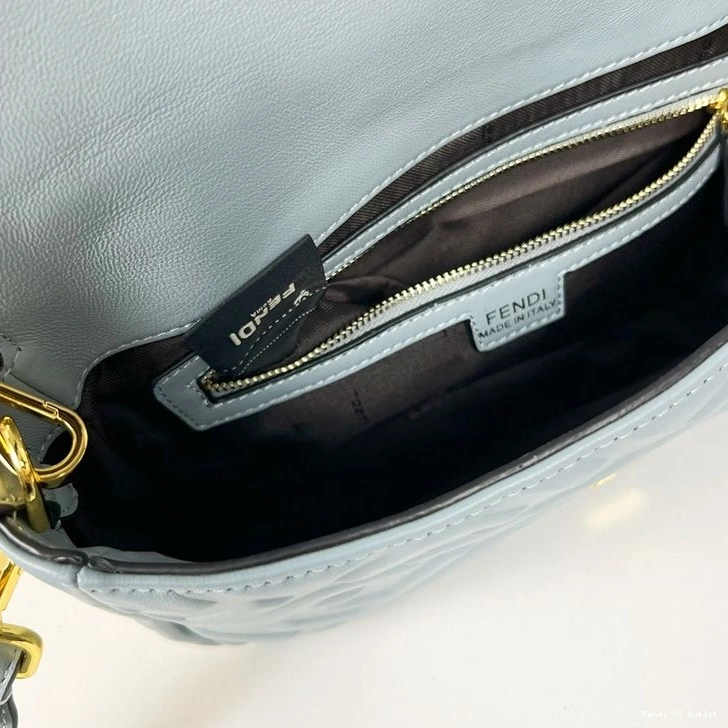 Affordable HOT Leather FF Nappa Blue Bag Motif In Sky Baguette Medium Fendi 0823